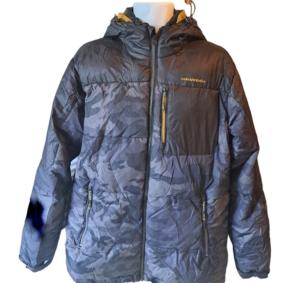 HAWKE & Co Thermal insulation hooded coat HK HEAT poly fill black grey camo Mens - Picture 2 of 13